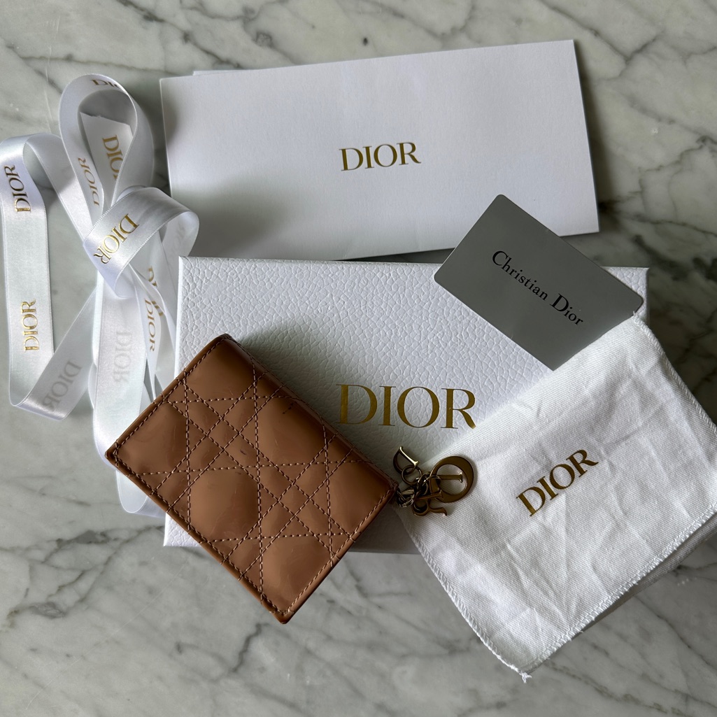 Lady Dior Flap Card Holder In Rose Des Vents Patent Cannage Calfskin